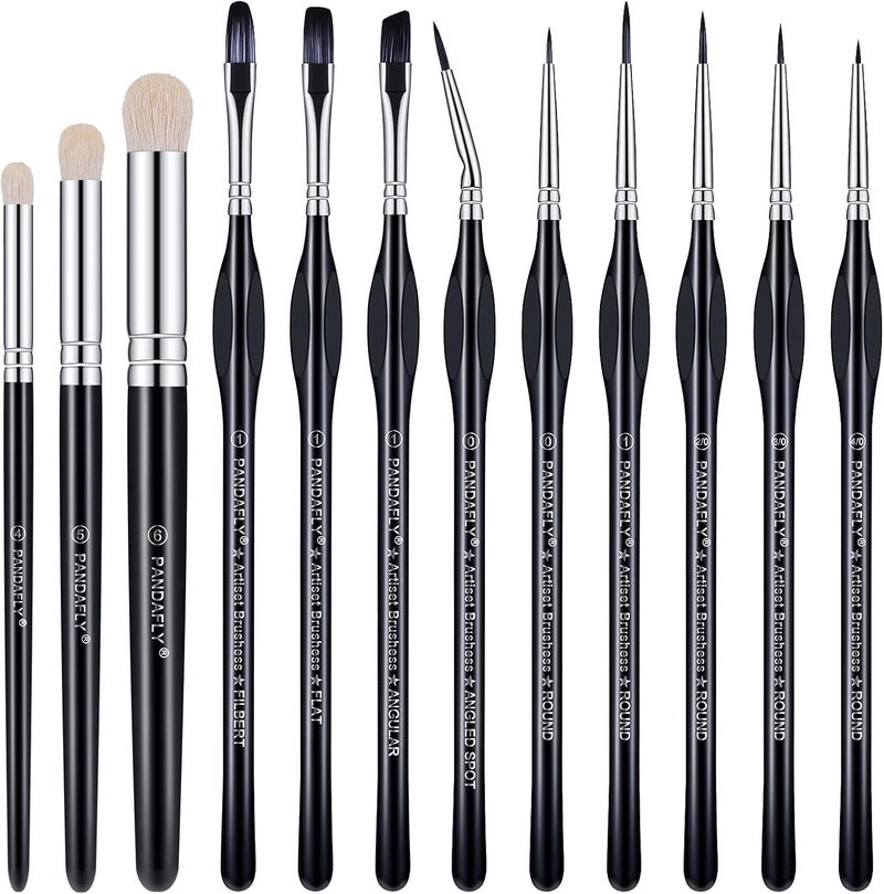 PANDAFLY Miniature Paint Brushes Drybrush Set, 12 Sizes Detail Paint Brush Set, Small Fine Detail Brushes for Acrylic, Watercolors, Oil, Paint by Number, Figurine - Image 1